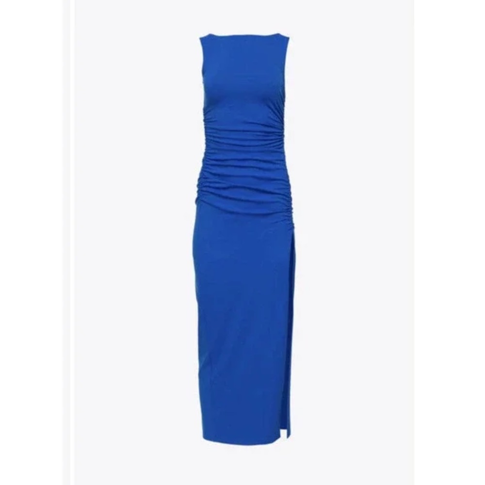 Susana Monaco Blue Ruched Slit Maxi Dress